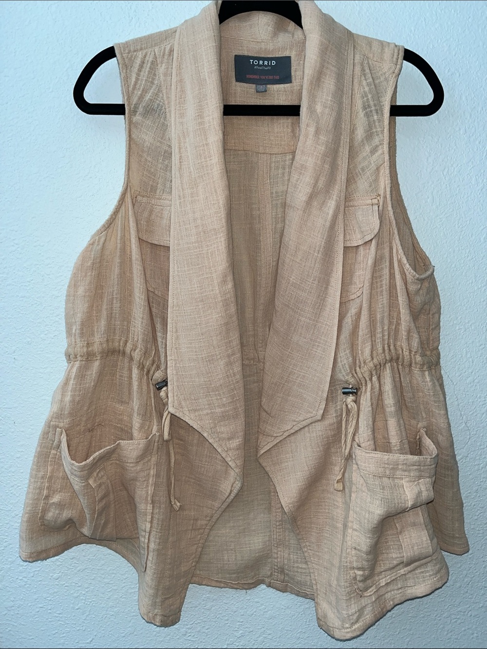 Torrid Natural Beige cotton Blend Open Front  Cargo Utility Vest plus size
Sz 0